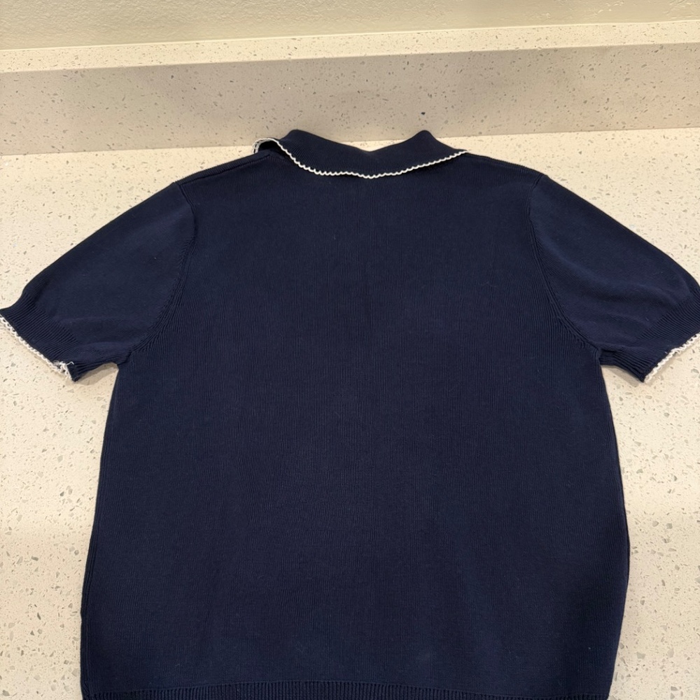 Zara Navy blue blouse with white trim - Picture 4 of 6